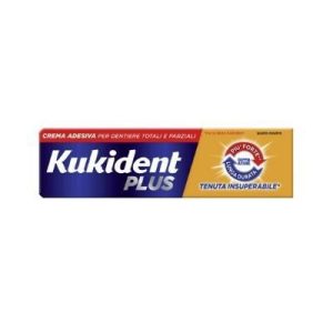 Kukident Plus Tenuta Insuperabile Crema Adesiva per Dentiere Totali e Parziali 40g